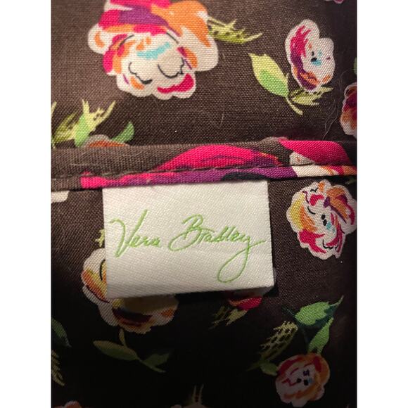 Vera Bradley English Rose Pattern Two-Way Tote Handbag Brown Pink Peach & Green - Picture 3 of 5